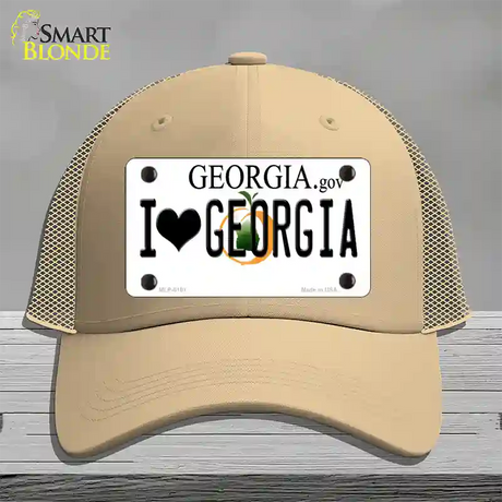 I Love Georgia Novelty License Plate Hat Mesh / Khaki