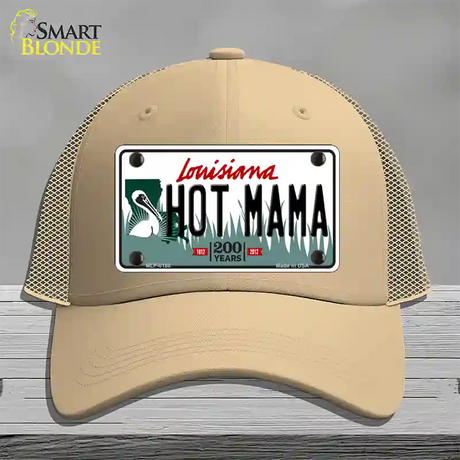 Hot Mama Louisiana Novelty License Plate Hat Mesh / Khaki