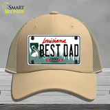 Best Dad Louisiana Novelty License Plate Hat Mesh / Khaki