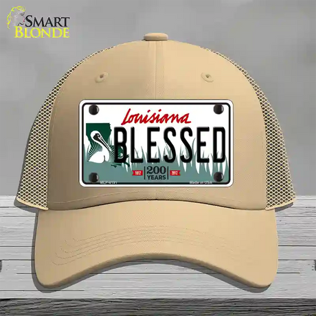 Blessed Louisiana Novelty License Plate Hat Mesh / Khaki