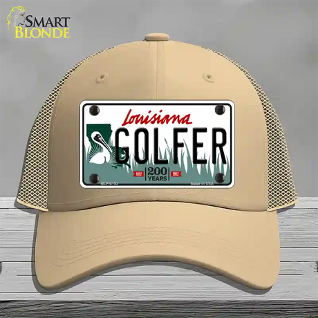 Golfer Louisiana Novelty License Plate Hat Mesh / Khaki