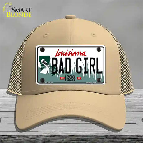 Bad Girl Louisiana Novelty License Plate Hat Mesh / Khaki