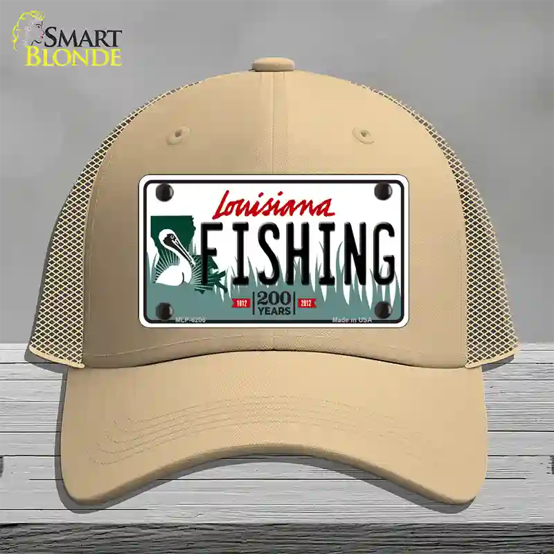 Fishing Louisiana Novelty License Plate Hat Mesh / Khaki