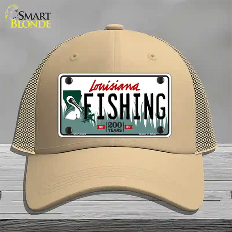 Fishing Louisiana Novelty License Plate Hat Mesh / Khaki