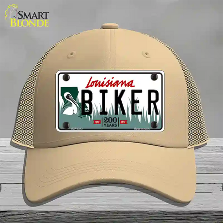 Biker Louisiana Novelty License Plate Hat Mesh / Khaki