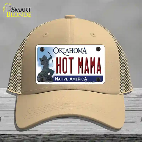 Hot Mama Oklahoma Novelty License Plate Hat Mesh / Khaki