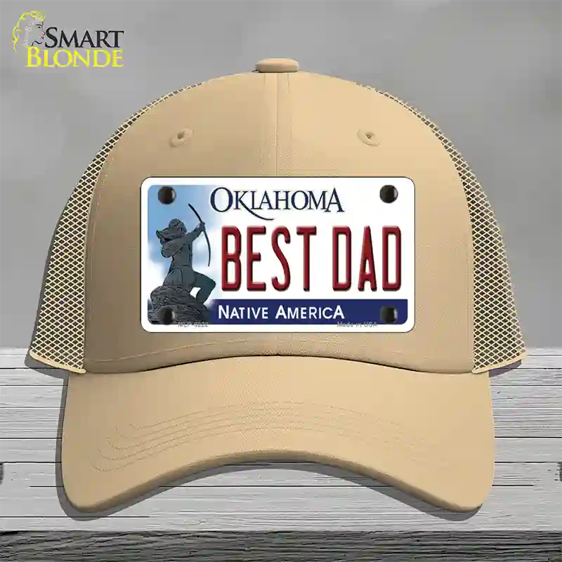 Best Dad Oklahoma Novelty License Plate Hat Mesh / Khaki