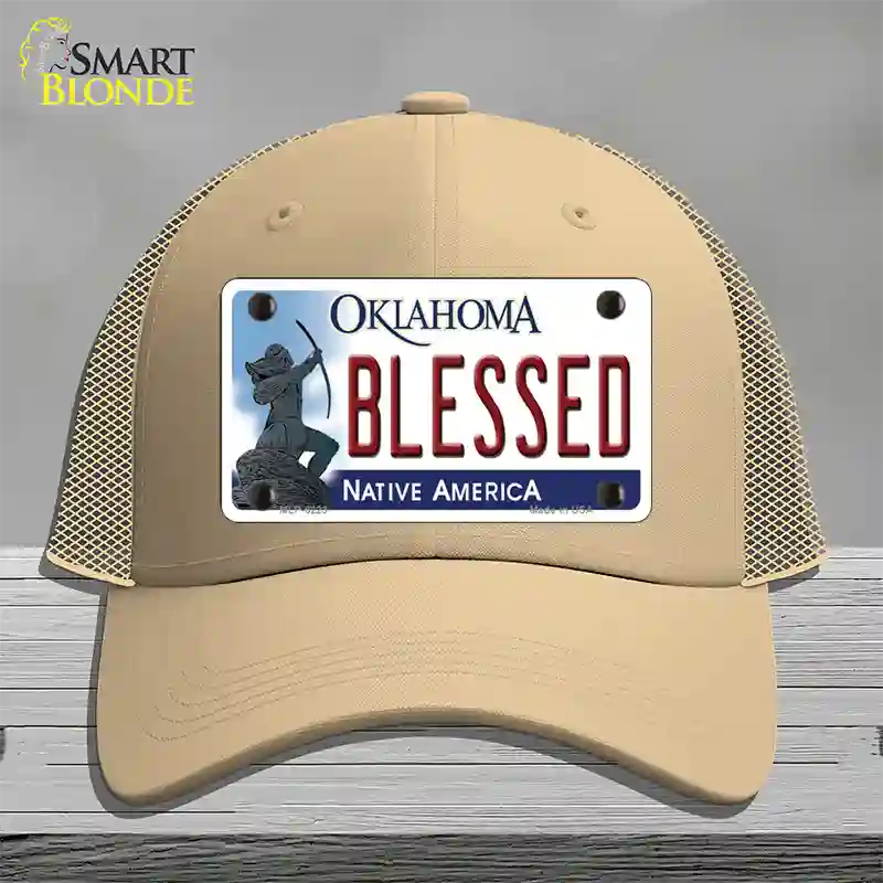 Blessed Oklahoma Novelty License Plate Hat Mesh / Khaki