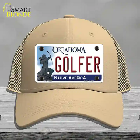 Golfer Oklahoma Novelty License Plate Hat Mesh / Khaki