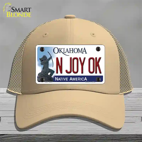 N Joy Ok Oklahoma Novelty License Plate Hat Mesh / Khaki