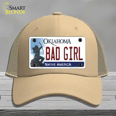 Bad Girl Oklahoma Novelty License Plate Hat Mesh / Khaki