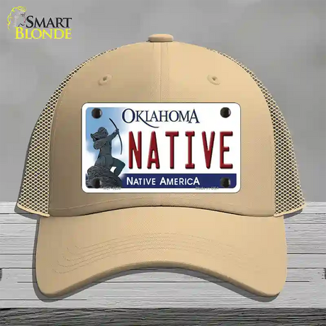 Native Oklahoma Novelty License Plate Hat Mesh / Khaki