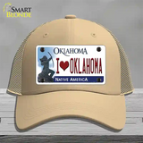 I Love Oklahoma Novelty License Plate Hat Mesh / Khaki