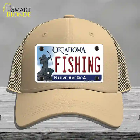 Fishing Oklahoma Novelty License Plate Hat Mesh / Khaki