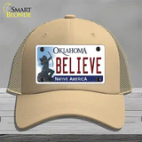 Believe Oklahoma Novelty License Plate Hat Mesh / Khaki