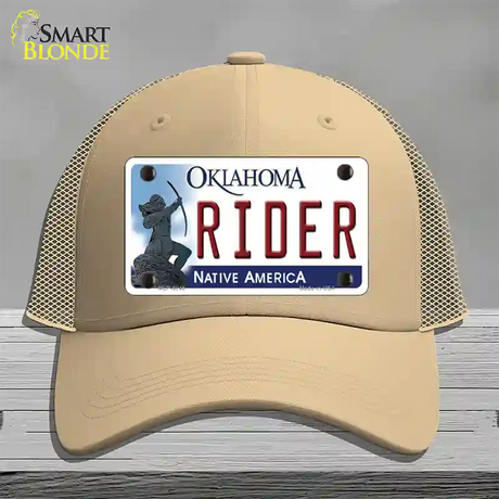 Rider Oklahoma Novelty License Plate Hat Mesh / Khaki