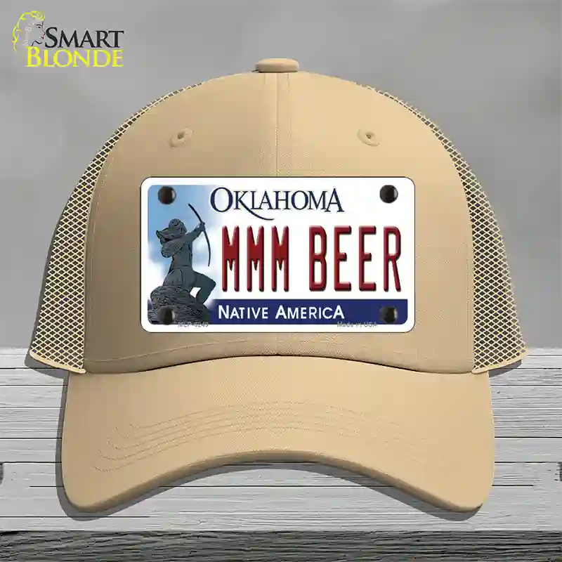 MMM Beer Oklahoma Novelty License Plate Hat Mesh / Khaki