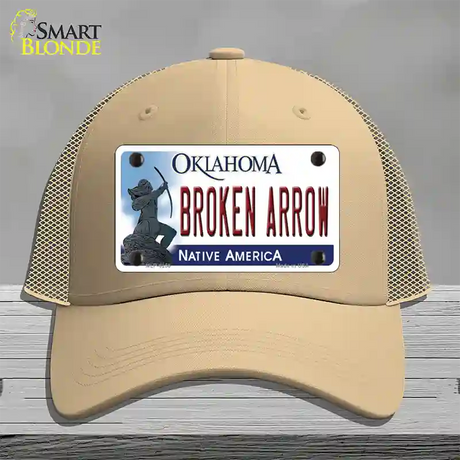 Broken Arrow Oklahoma Novelty License Plate Hat Mesh / Khaki