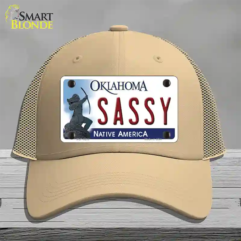 Sassy Oklahoma Novelty License Plate Hat Mesh / Khaki