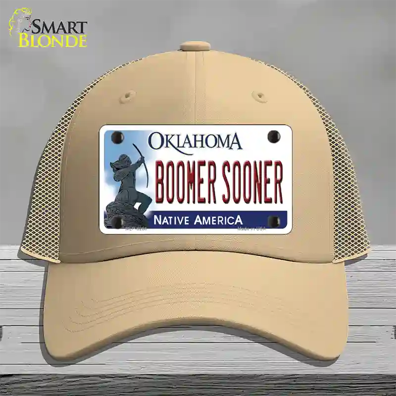 Boomer Sooner Oklahoma Novelty License Plate Hat Mesh / Khaki