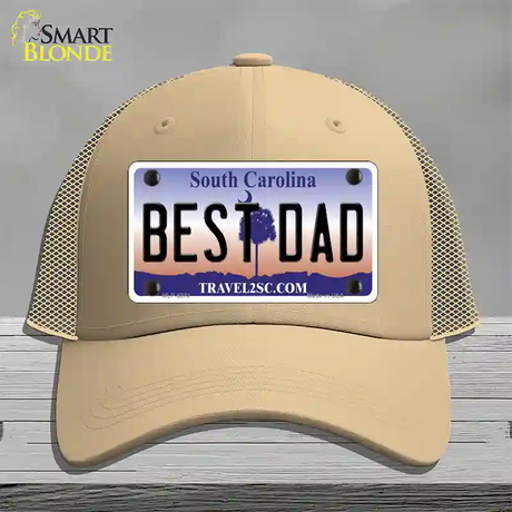 Best Dad South Carolina Novelty License Plate Hat Mesh / Khaki