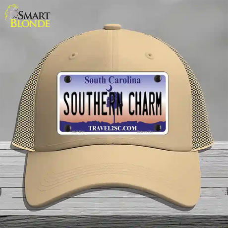 Southern Charm South Carolina Novelty License Plate Hat Mesh / Khaki