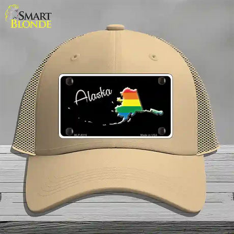 Alaska Rainbow Novelty License Plate Hat Mesh / Khaki