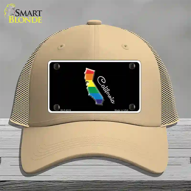 California Rainbow Novelty License Plate Hat Mesh / Khaki