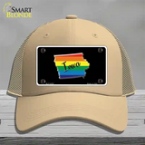 Iowa Rainbow Novelty License Plate Hat Mesh / Khaki