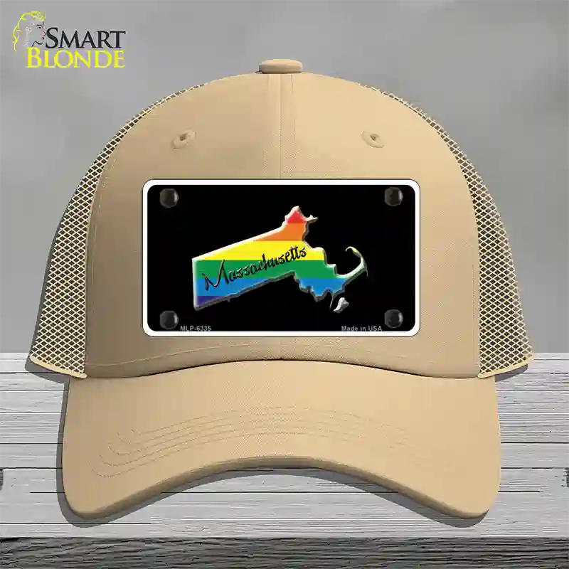 Massachusetts Rainbow Novelty License Plate Hat Mesh / Khaki