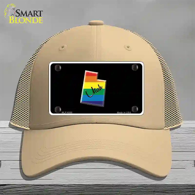 Utah Rainbow Novelty License Plate Hat Mesh / Khaki