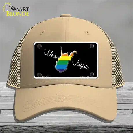 West Virginia Rainbow Novelty License Plate Hat Mesh / Khaki