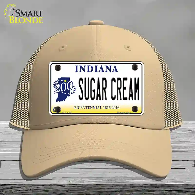 Sugar Cream Indiana Novelty License Plate Hat Mesh / Khaki