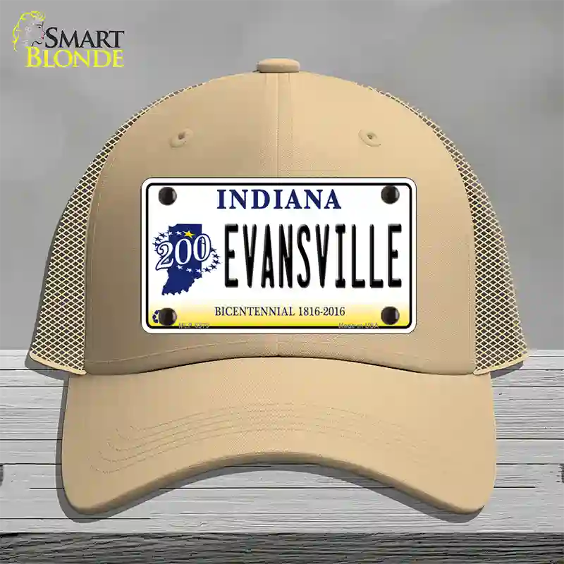 Evansville Indiana Novelty License Plate Hat Mesh / Khaki