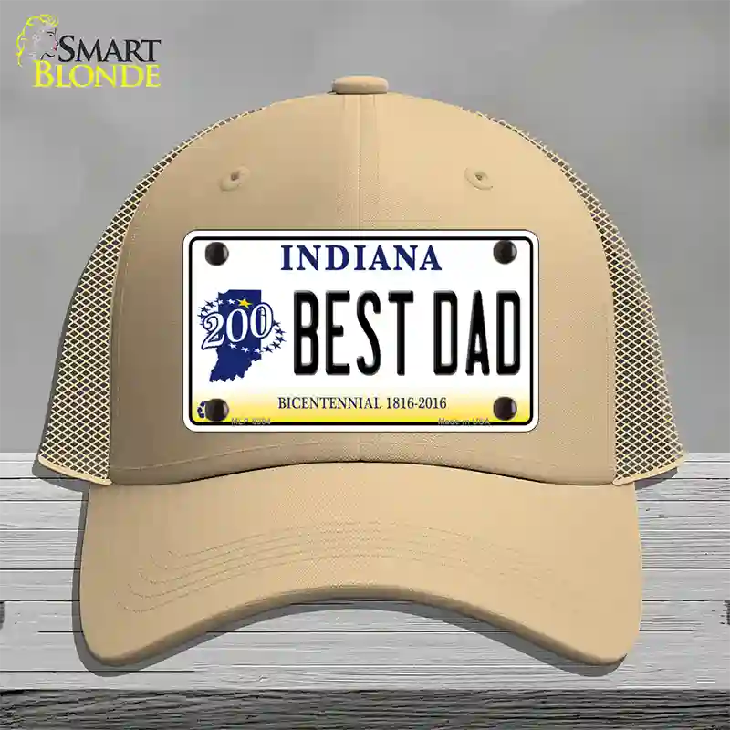 Best Dad Indiana Bicentennial Novelty License Plate Hat Mesh / Khaki