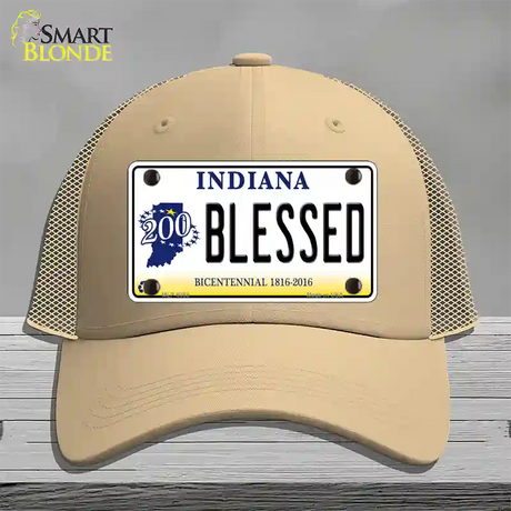 Blessed Indiana Novelty License Plate Hat Mesh / Khaki