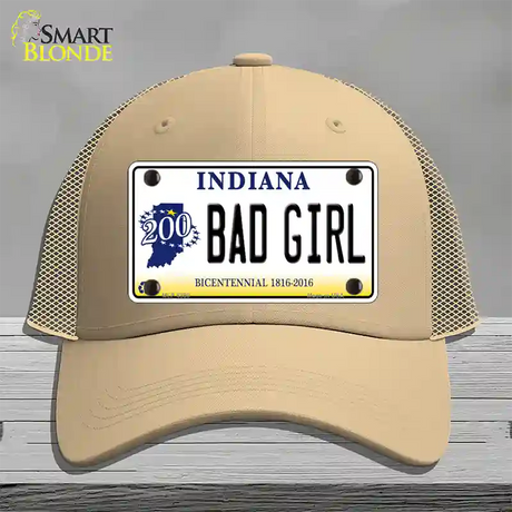 Bad Girl Indiana Novelty License Plate Hat Mesh / Khaki