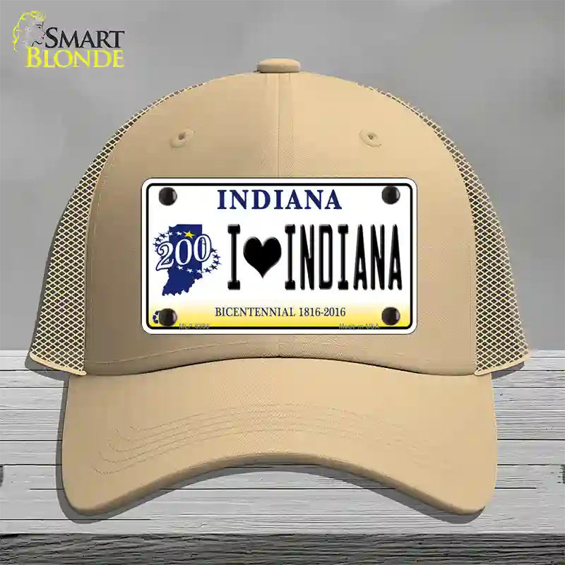 I Love Indiana Novelty License Plate Hat Mesh / Khaki