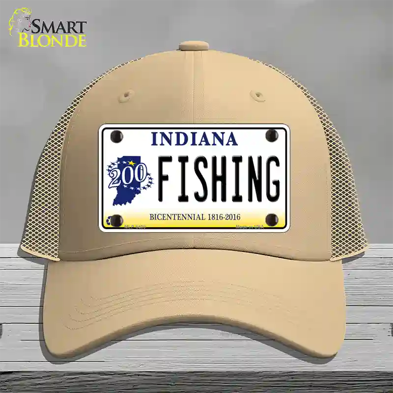 Fishing Indiana Novelty License Plate Hat Mesh / Khaki