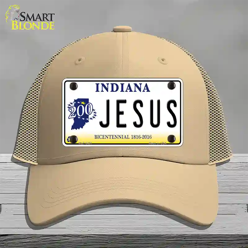 Jesus Indiana Novelty License Plate Hat Mesh / Khaki