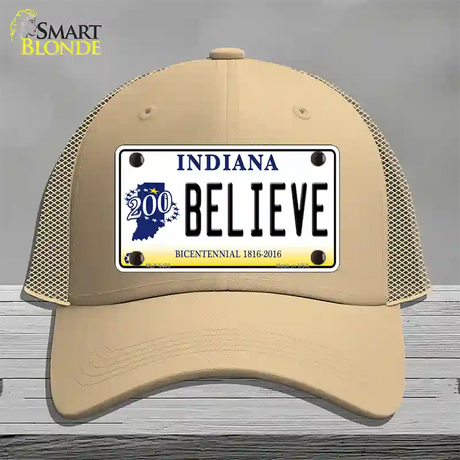 Believe Indiana Novelty License Plate Hat Mesh / Khaki