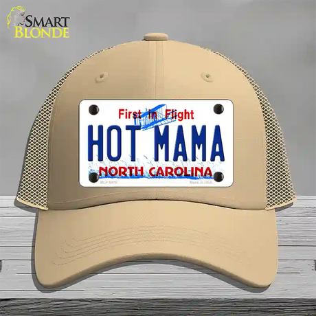 Hot Mama North Carolina Novelty License Plate Hat Mesh / Khaki