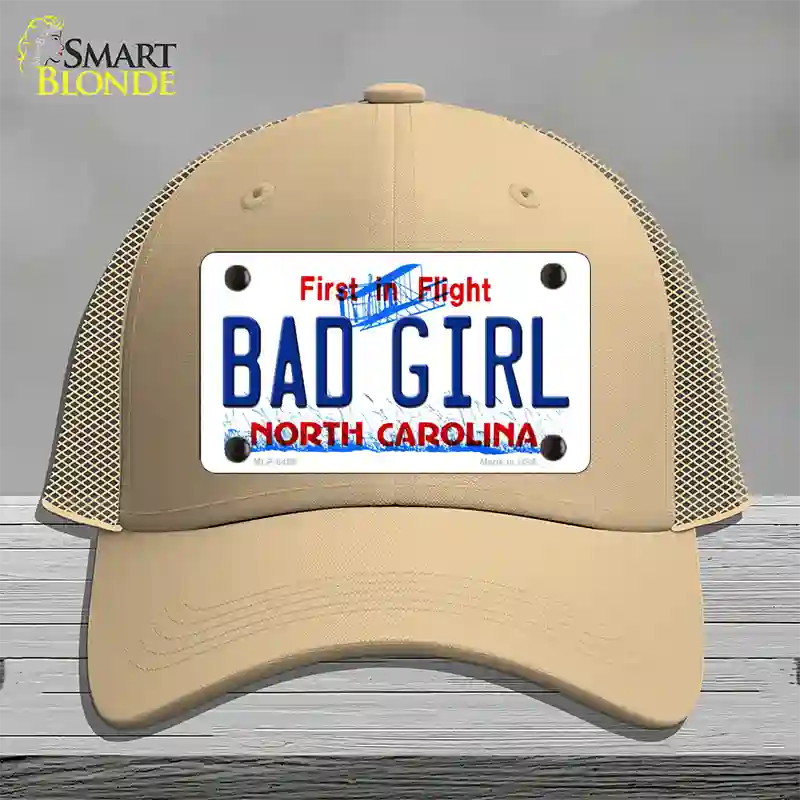 Bad Girl North Carolina Novelty License Plate Hat Mesh / Khaki