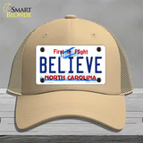 Believe North Carolina Novelty License Plate Hat Mesh / Khaki