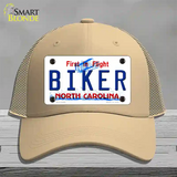 Biker North Carolina Novelty License Plate Hat Mesh / Khaki