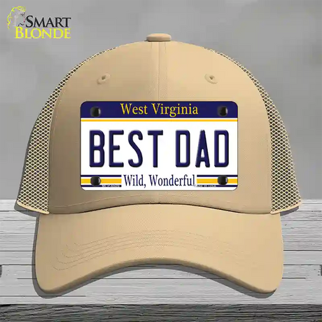 Best Dad West Virginia Novelty License Plate Hat Mesh / Khaki