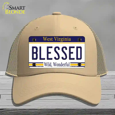 Blessed West Virginia Novelty License Plate Hat Mesh / Khaki