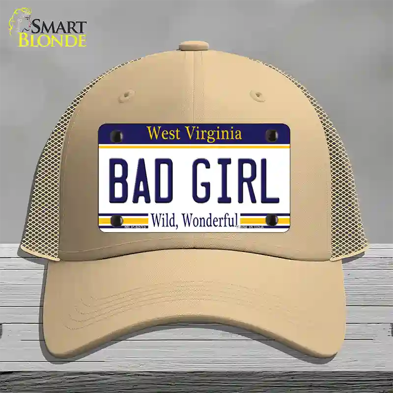 Bad Girl West Virginia Novelty License Plate Hat Mesh / Khaki