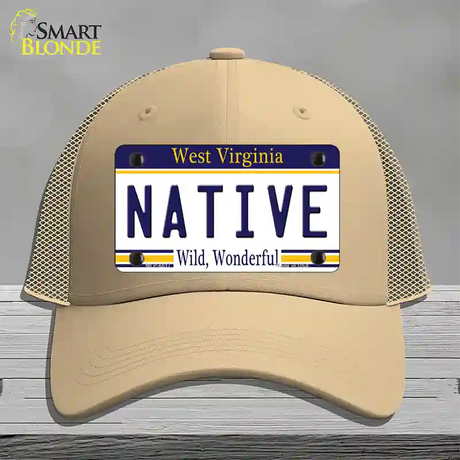 Native West Virginia Novelty License Plate Hat Mesh / Khaki