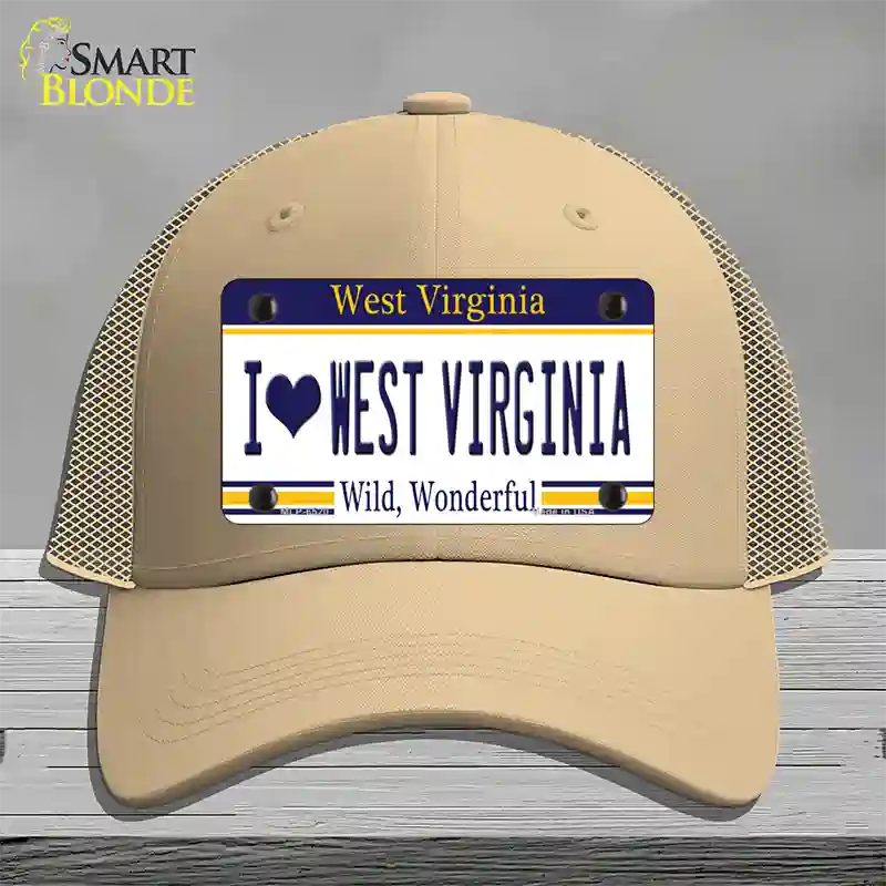 I Love West Virginia Novelty License Plate Hat Mesh / Khaki